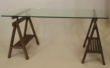 Glazen tafelblad(160x85cm) / oud eiken standaard